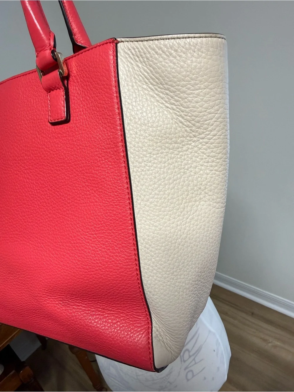 KATE SPADE Leather Envelope Zipper Top Shoulder Tote Bright Pink Beige